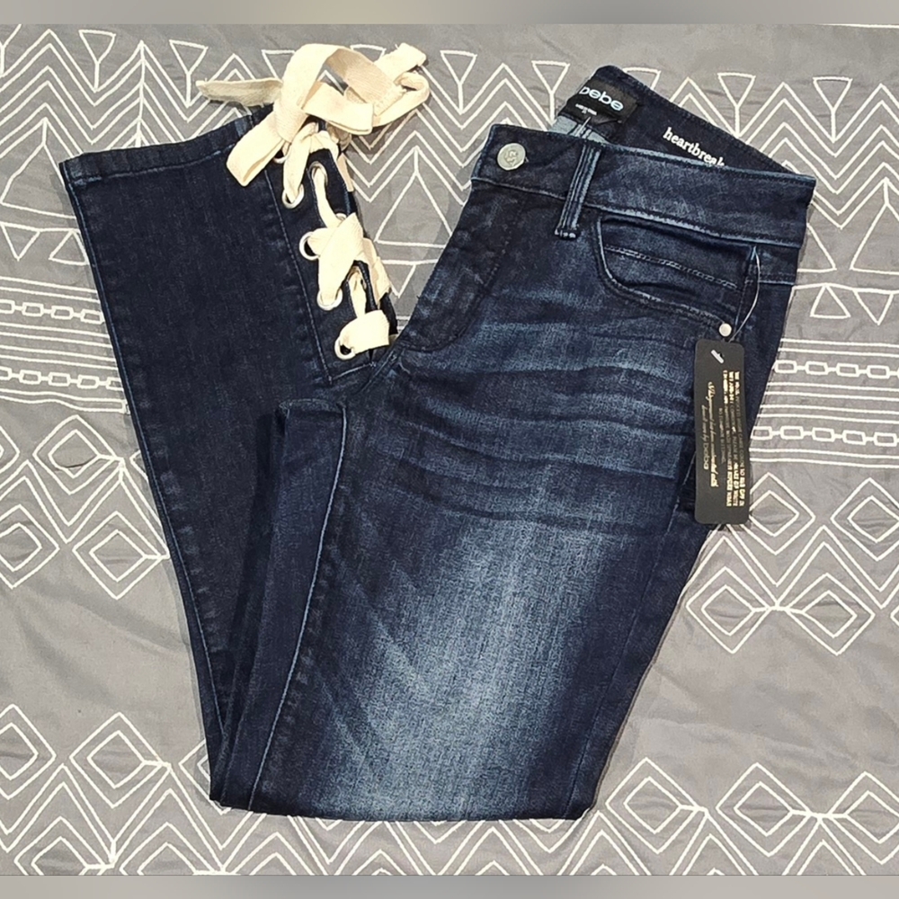 Bebe Lace Up Heartbreaker Cropped Jeans Size 25